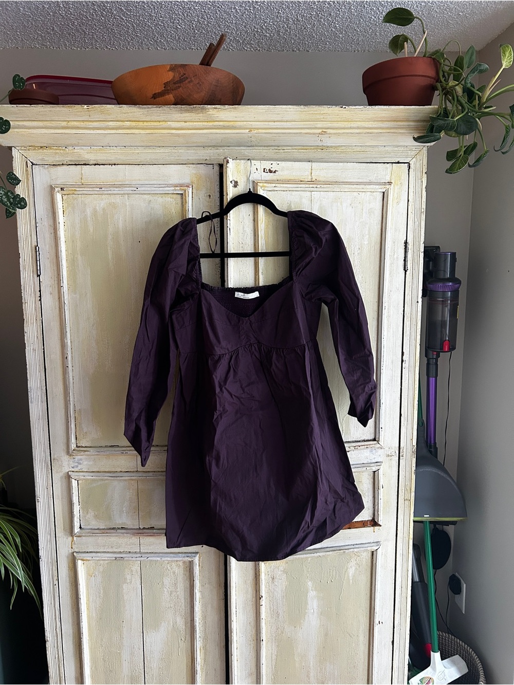 Women's Purple Long-Sleeve Square-Neck Mini Dress